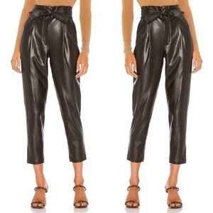 A.L.C. Womens Cobey Brown Faux Leather High Rise Paperbag Pants